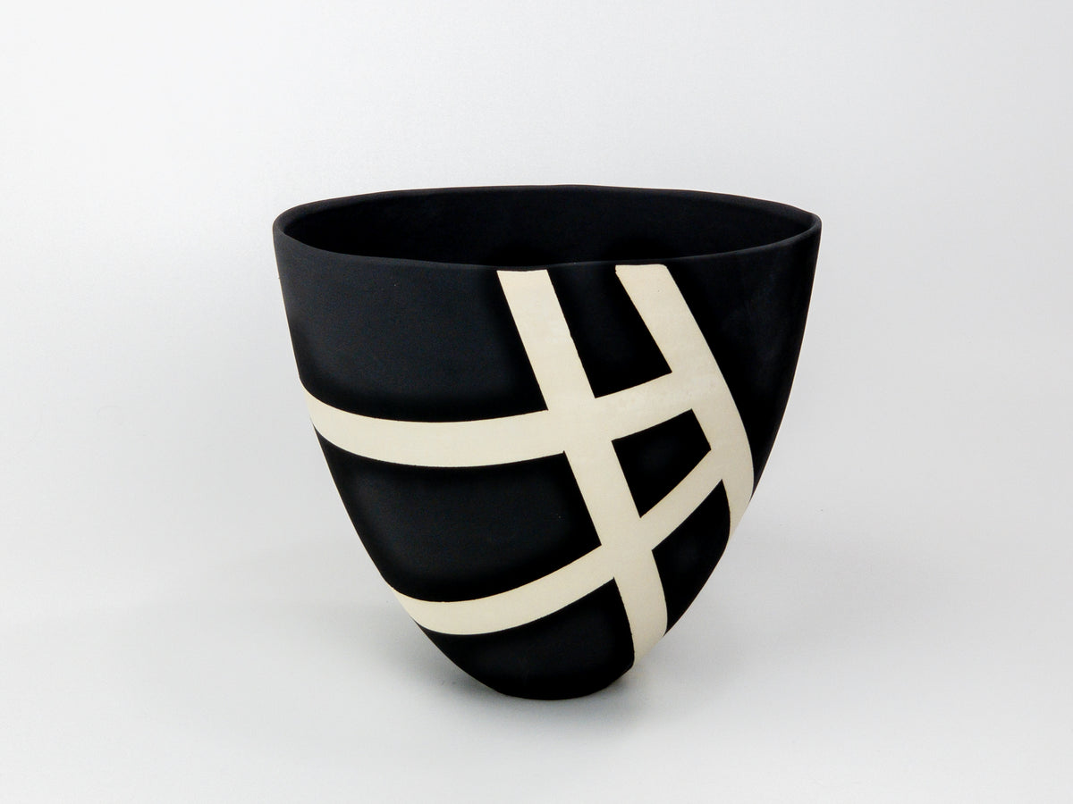 Haiku II — JeanElton TallVase in Black & Cream, front view