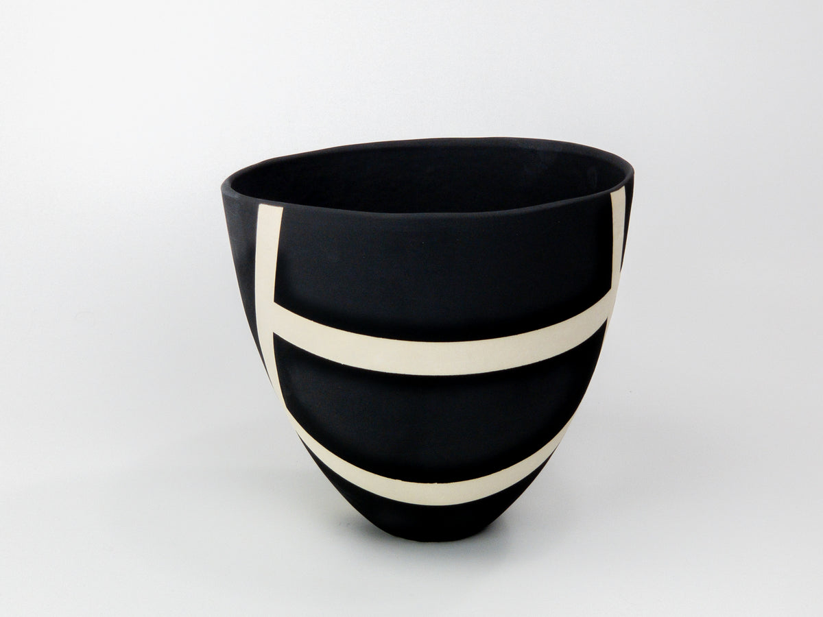 Haiku II — JeanElton TallVase in Black & Cream, three-quarter view