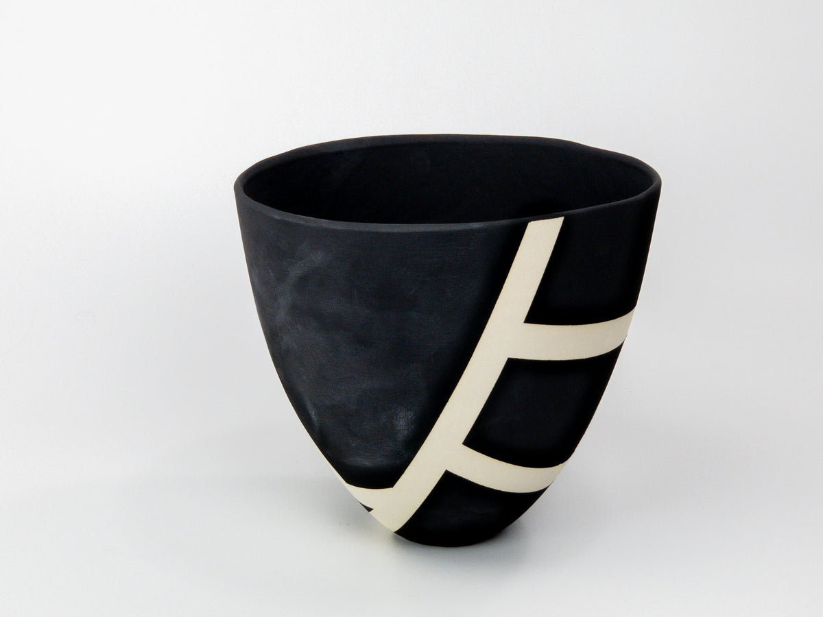 Haiku II — JeanElton TallVase in Black & Cream, side view