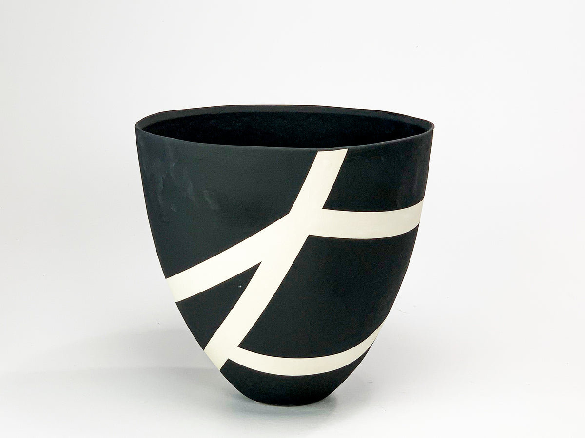 Haiku V — JeanElton TallVase in Black & Cream, side view