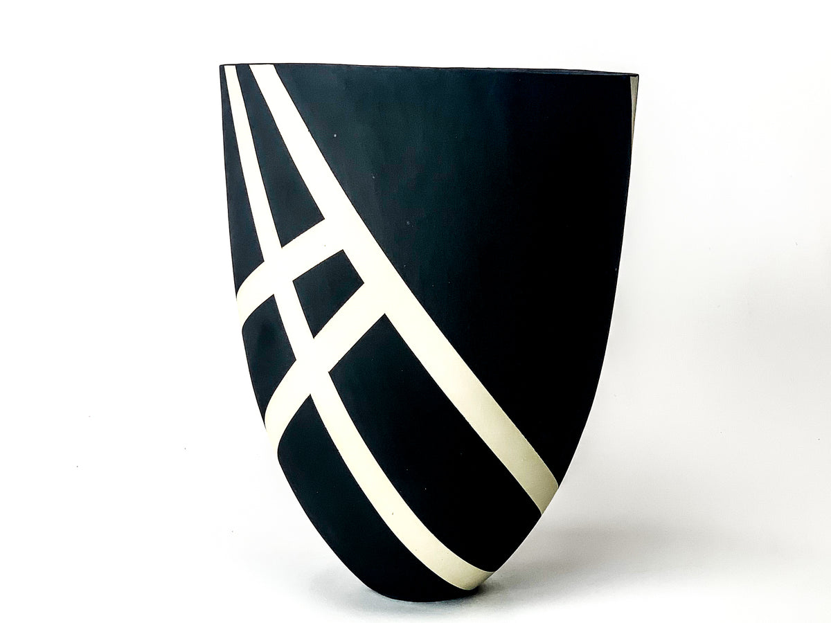 Haiku XIII — JeanElton TallVase in Black & Cream, three-quarter view