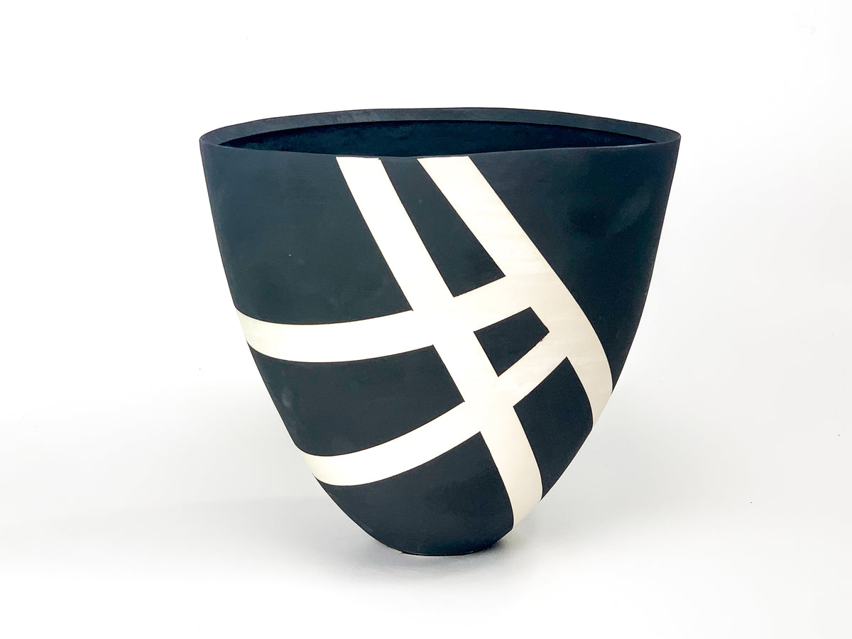 Haiku VIII — JeanElton TallVase in Black & Cream, front view