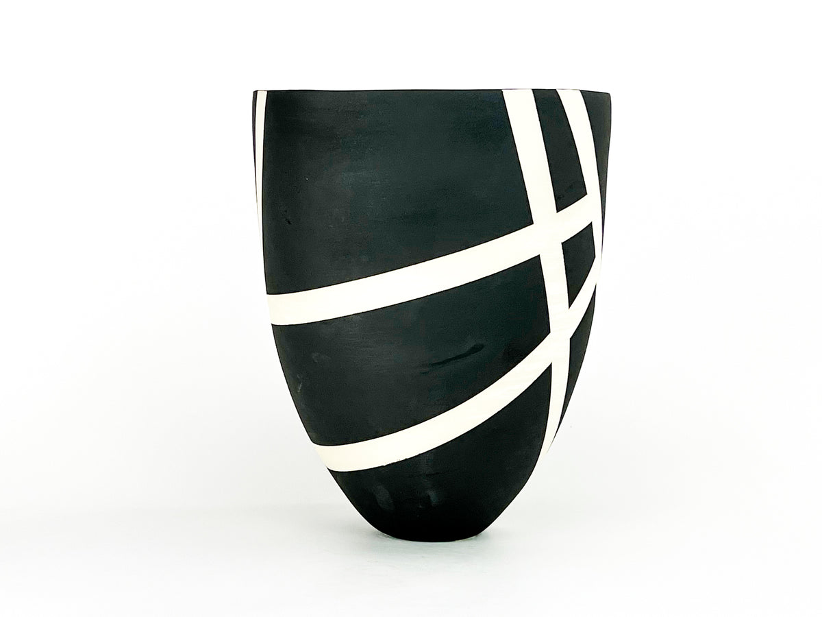 Haiku X — JeanElton TallVase in Black & Cream, three-quarter view