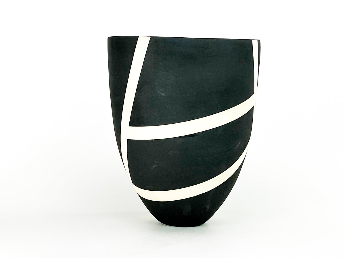 Haiku X — JeanElton TallVase in Black & Cream, side view