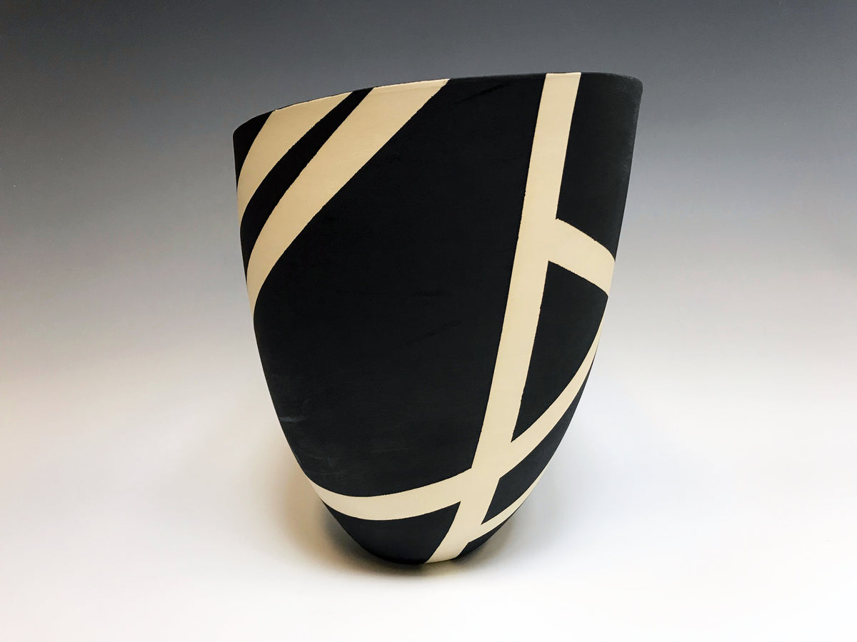 Contours in Black — JeanElton TallVase in Black & Cream, front view