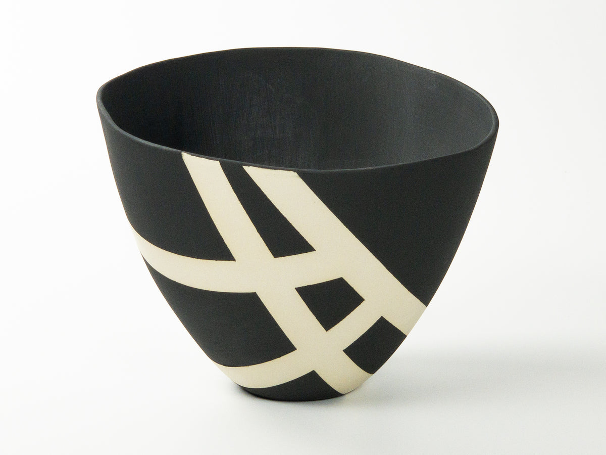 Night Route II — JeanElton TallVase in Black & Cream, front view