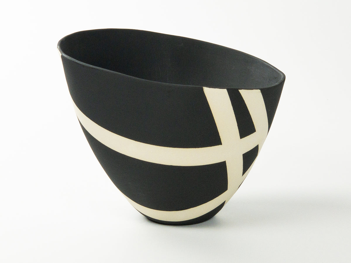 Night Route II — JeanElton TallVase in Black & Cream, three-quarter view