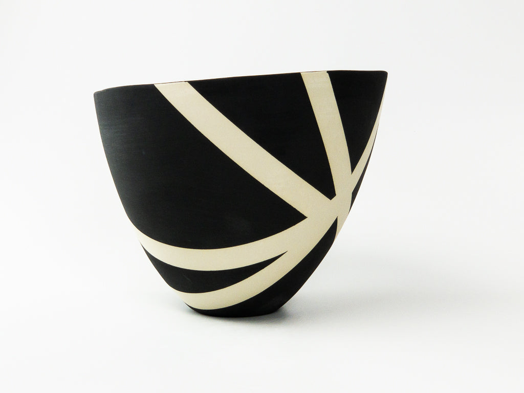 Night Route III — JeanElton TallVase in Black & Cream, front view
