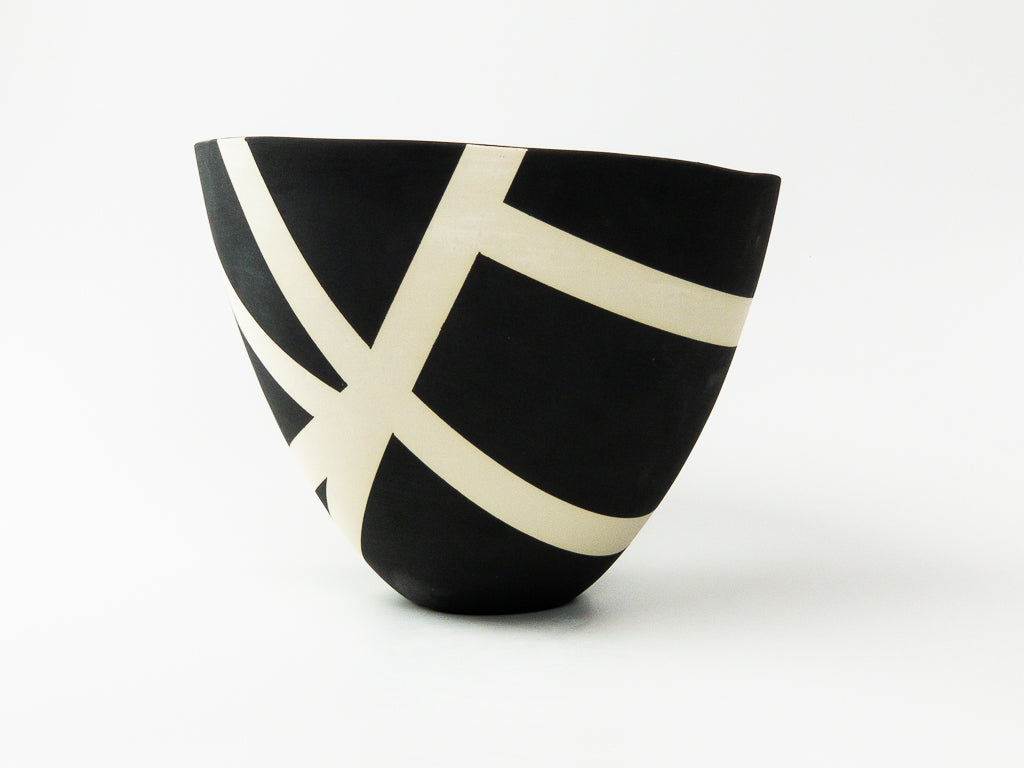 Night Route III — JeanElton TallVase in Black & Cream, side view