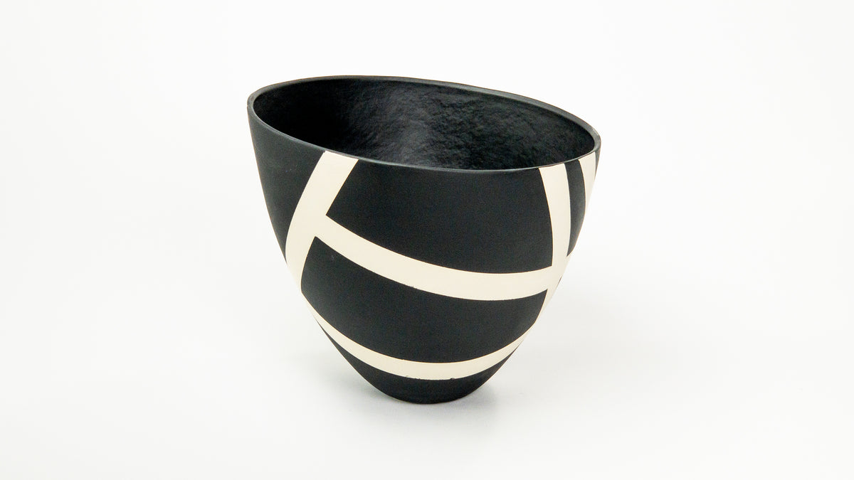 Night Route V — JeanElton TallVase in Black & Cream, three-quarter view