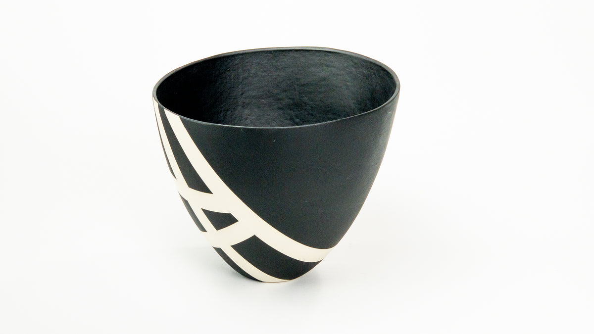 Night Route V — JeanElton TallVase in Black & Cream, side view