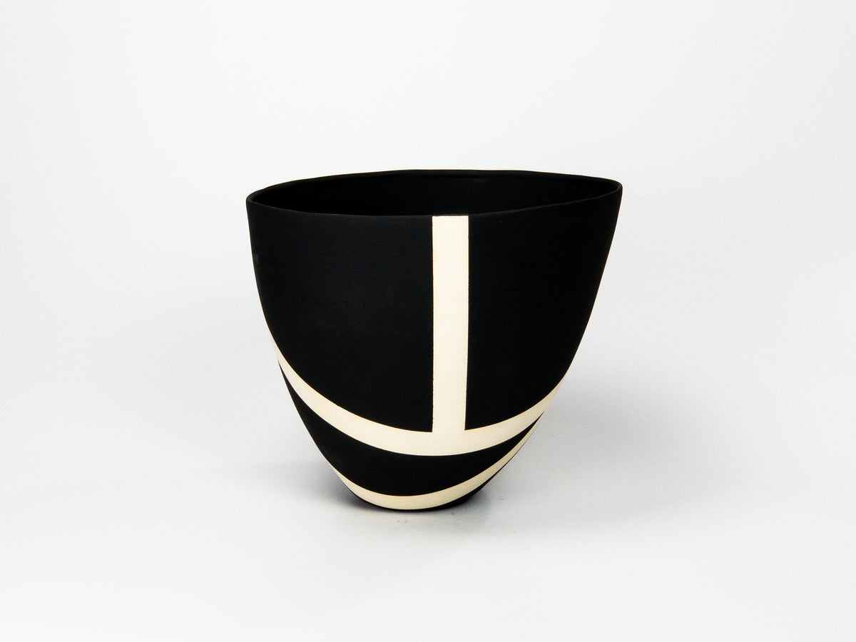 Night Route VI — JeanElton TallVase in Black & Cream, three-quarter view
