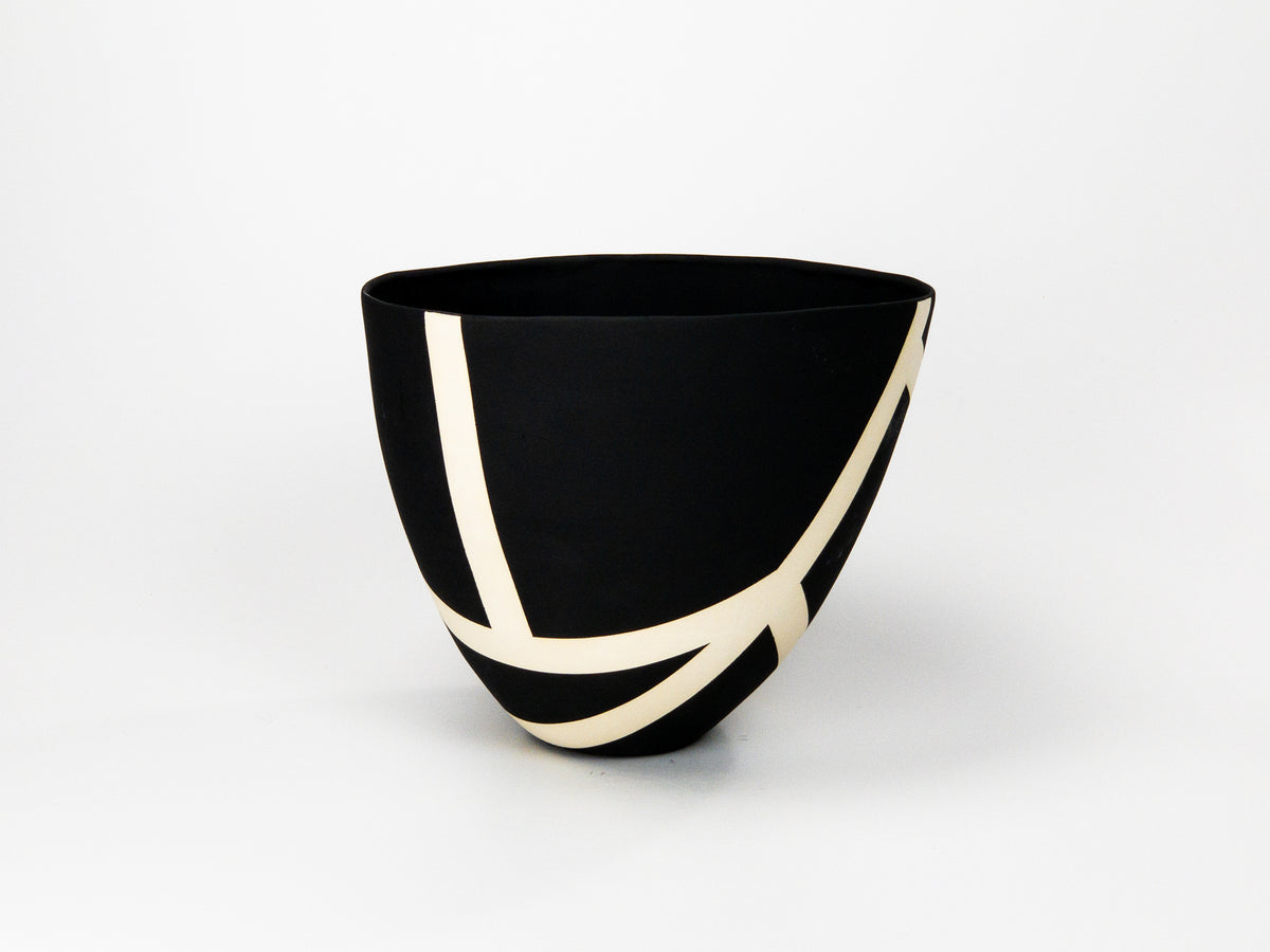 Night Route VI — JeanElton TallVase in Black & Cream, side view