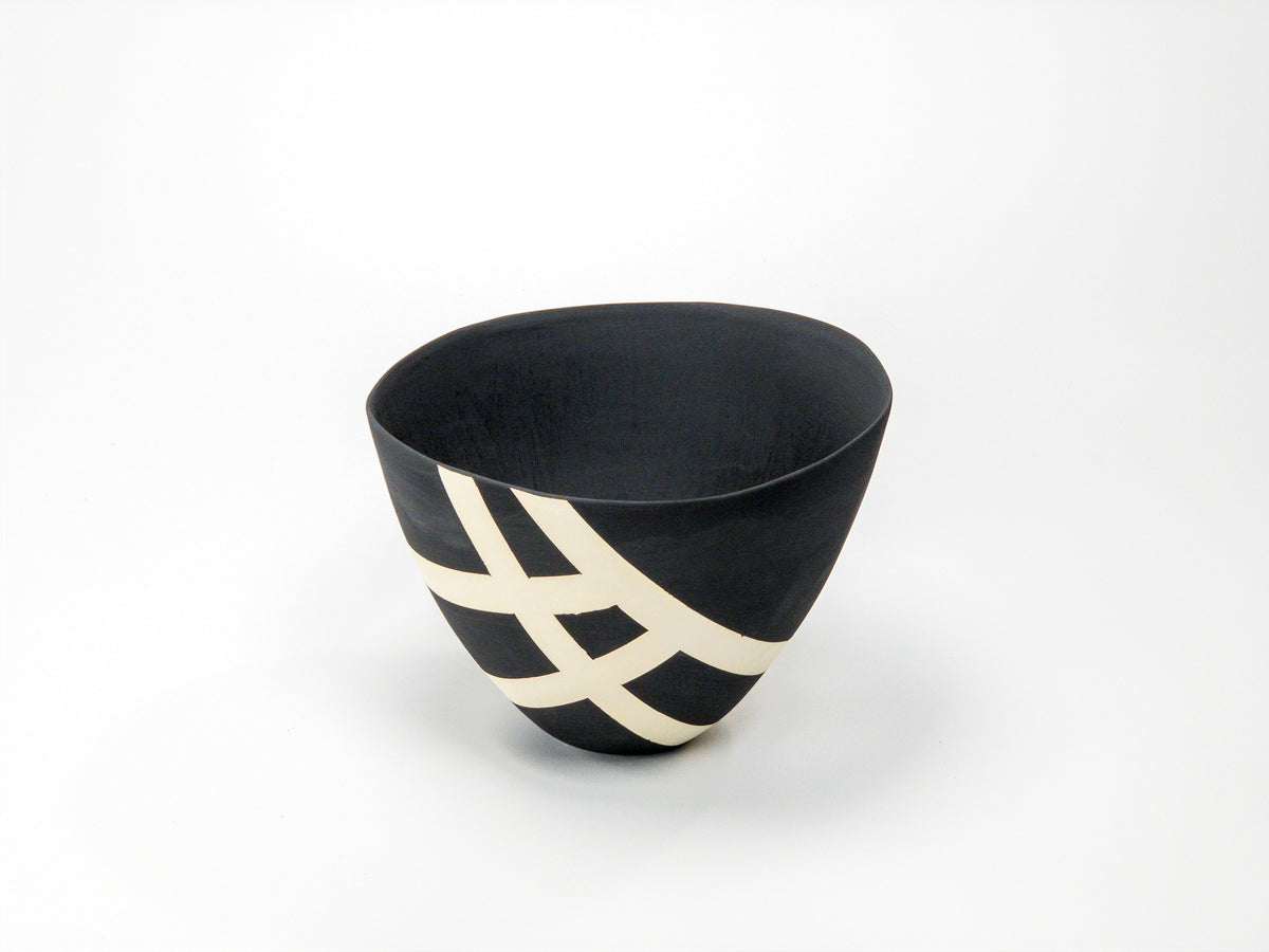Night Route VII — JeanElton TallVase in Black & Cream, front view