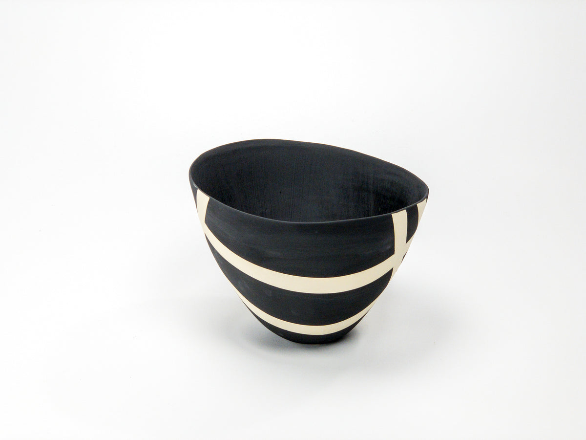 Night Route VII — JeanElton TallVase in Black & Cream, three-quarter view