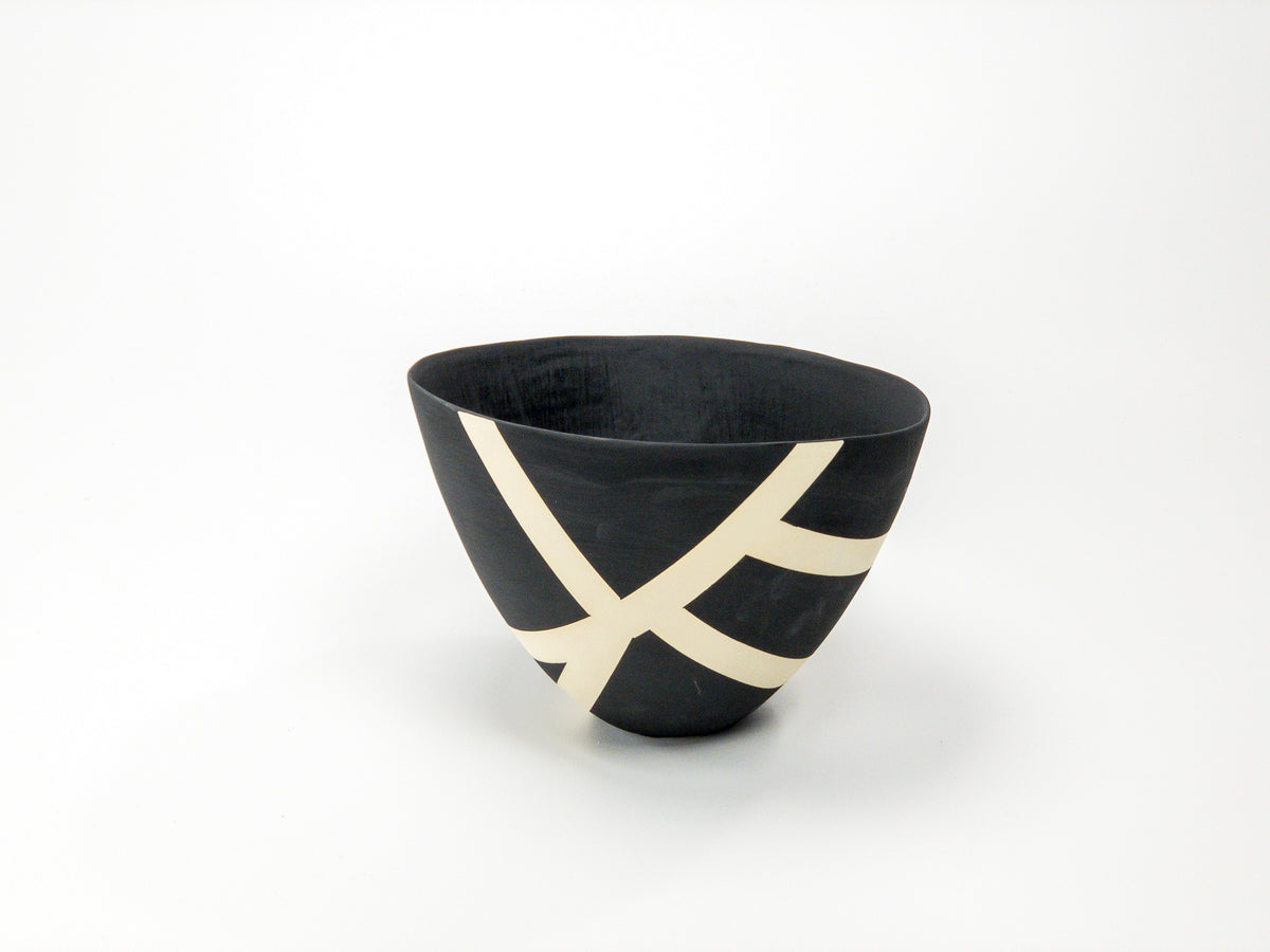 Night Route VII — JeanElton TallVase in Black & Cream, side view