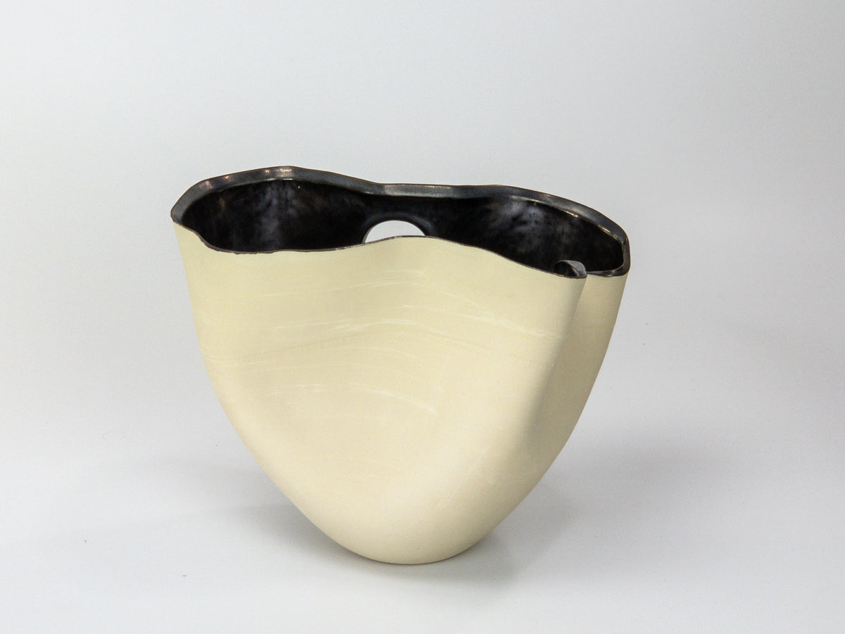 Portal to Palladium I — JeanElton TallVase in Metallic & Cream, three-quarter view