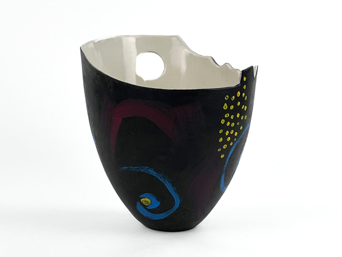 Celestial Script — JeanElton TallVase in Black & Cream, front view