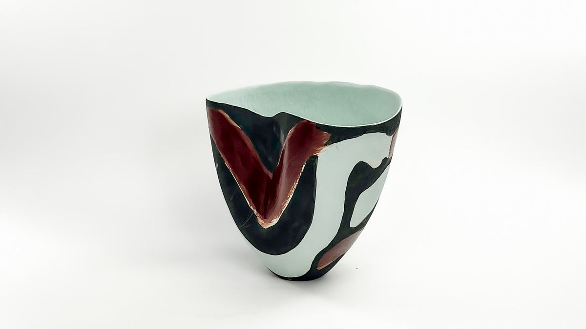 Red River II — JeanElton TallVase in Black & Cream, side view