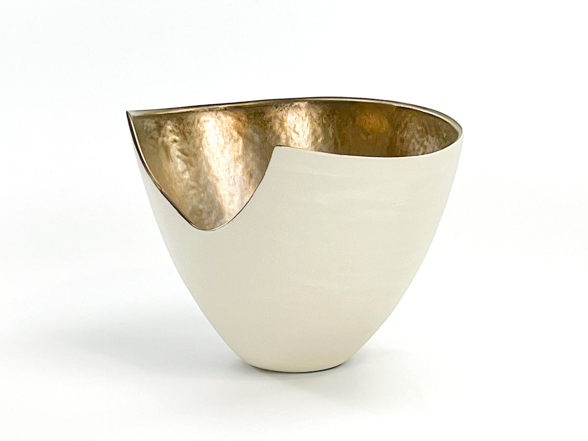 Inner Gleam II — JeanElton TallVase in Metallic & Cream, three-quarter view