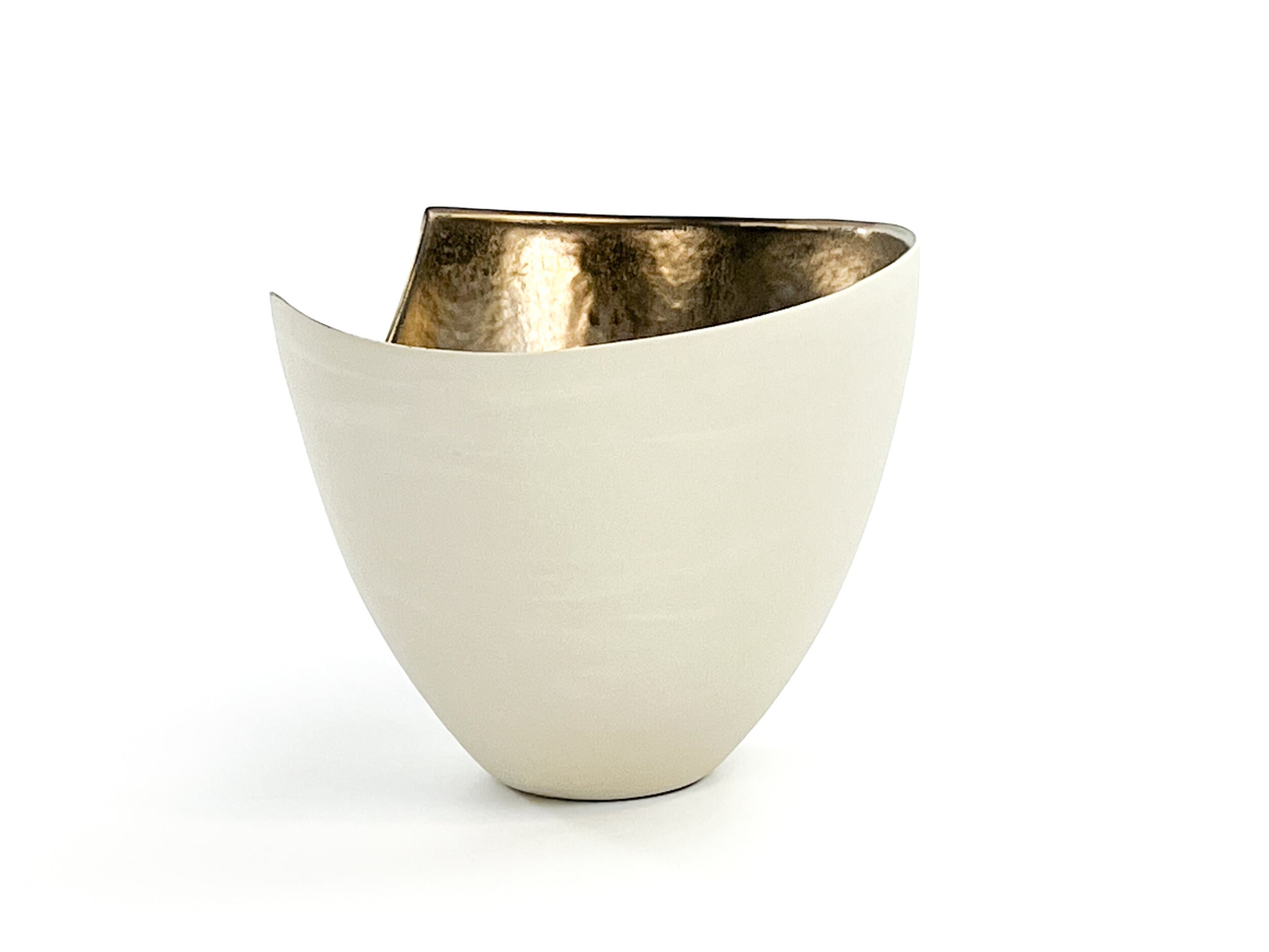 Inner Gleam II — JeanElton TallVase in Metallic & Cream, side view