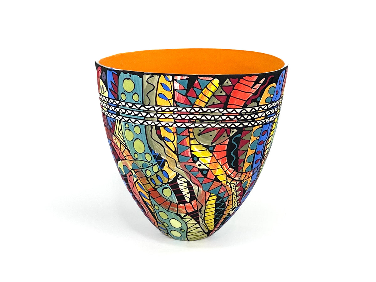 Patchwork Plethora VI — JeanElton TallVase in Multi-Color/Orange, front view