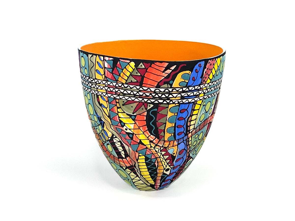 Patchwork Plethora VI — JeanElton TallVase in Multi-Color/Orange, three-quarter view