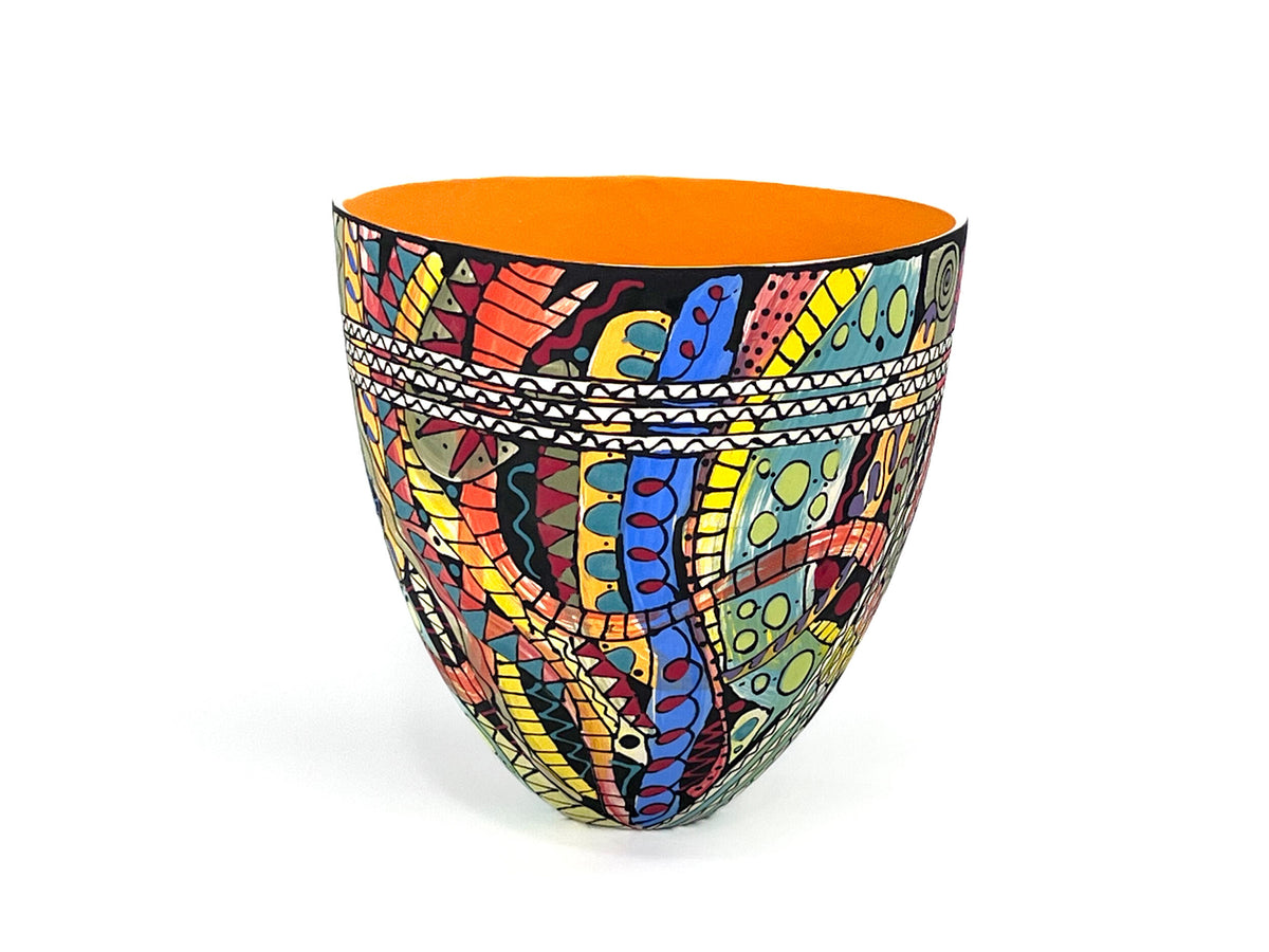 Patchwork Plethora VI — JeanElton TallVase in Multi-Color/Orange, side view