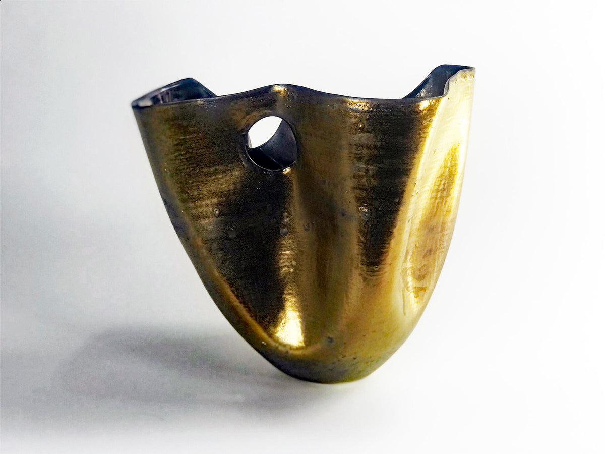 Bold Fold I — JeanElton TallVase in Gold & Metallic, three-quarter view