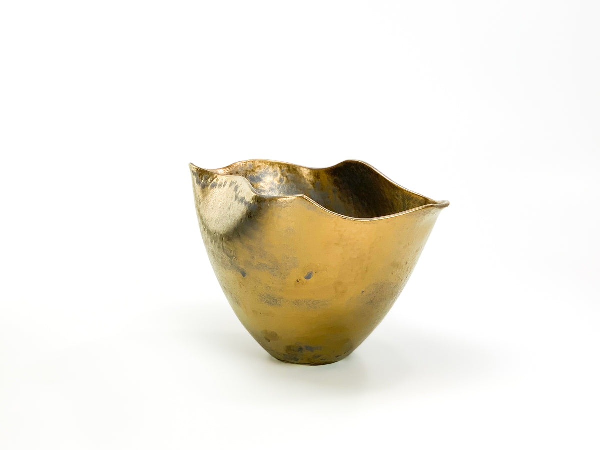 Golden Waves III — JeanElton TallVase in Gold & Metallic, three-quarter view