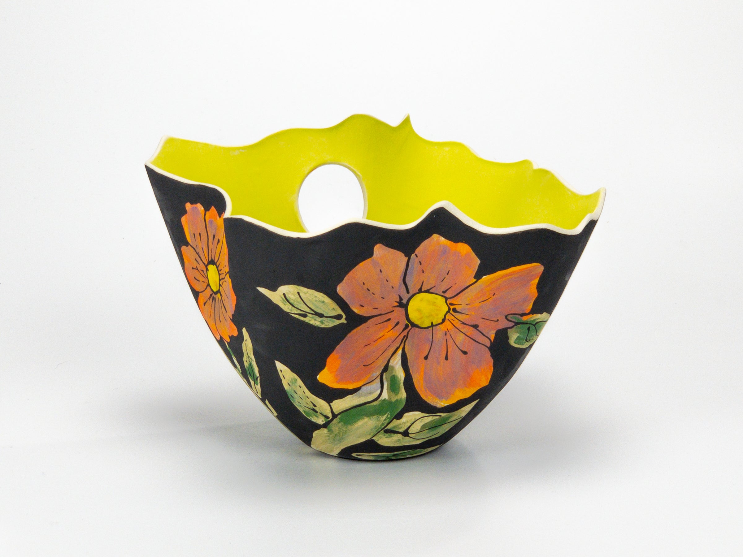 Blazing Bouquet II — JeanElton TallVase in Black & Yellow, front view