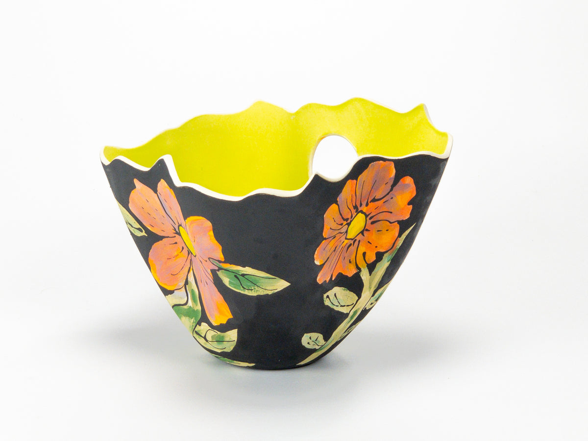Blazing Bouquet II — JeanElton TallVase in Black & Yellow, side view