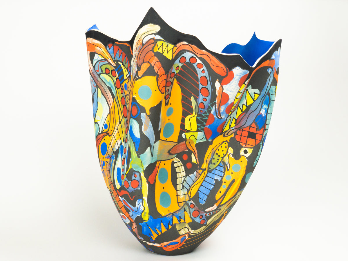 Curve & Color Medley I — JeanElton TallVase in Multi-Color/Blue, side view