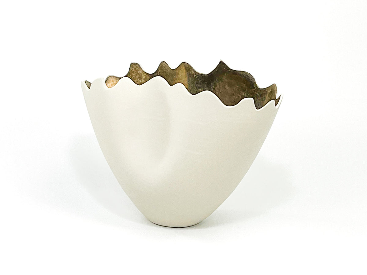 Golden Horizon VI — JeanElton TallVase in Metallic & Cream, three-quarter view