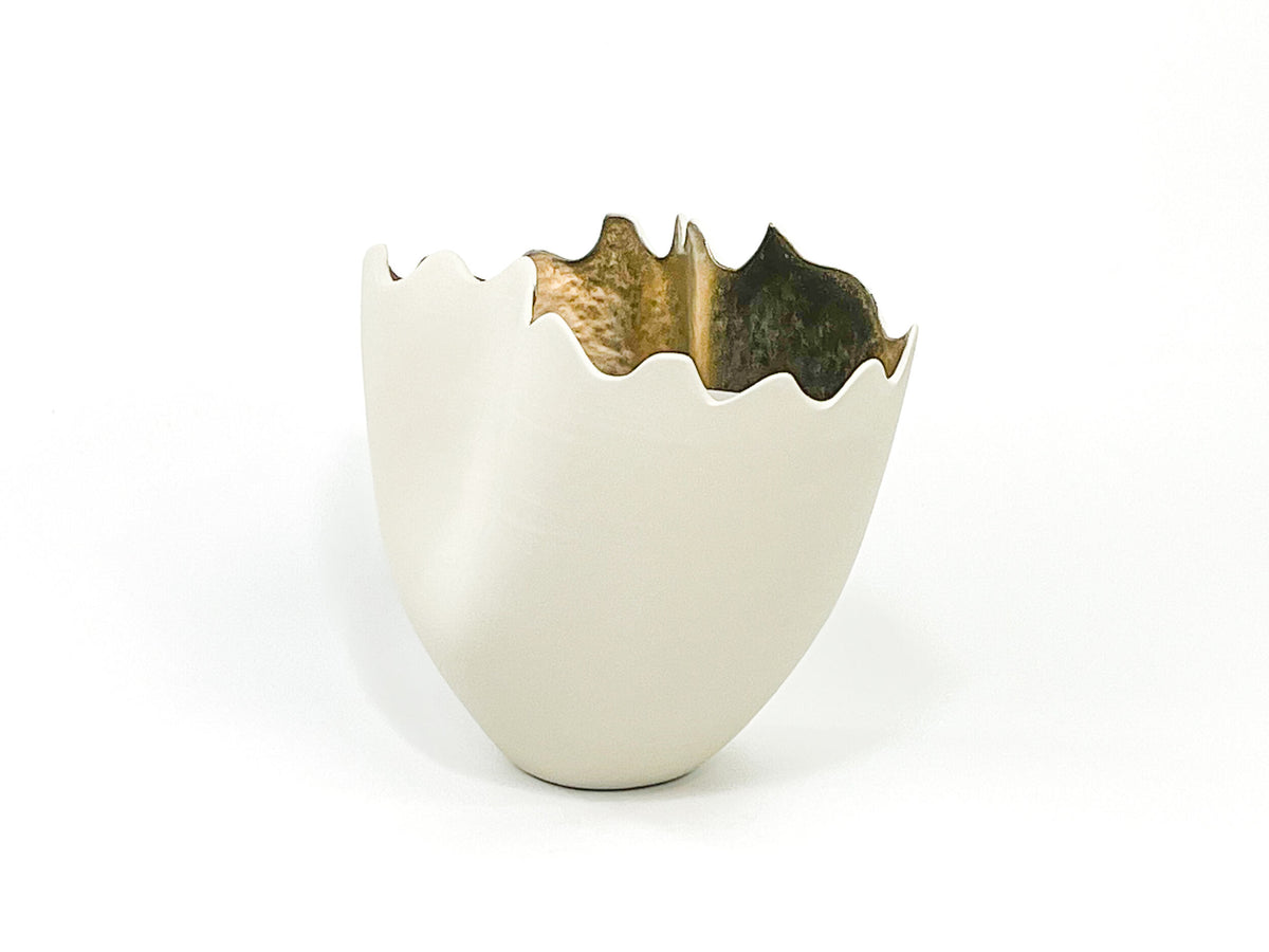 Golden Horizon VI — JeanElton TallVase in Metallic & Cream, side view