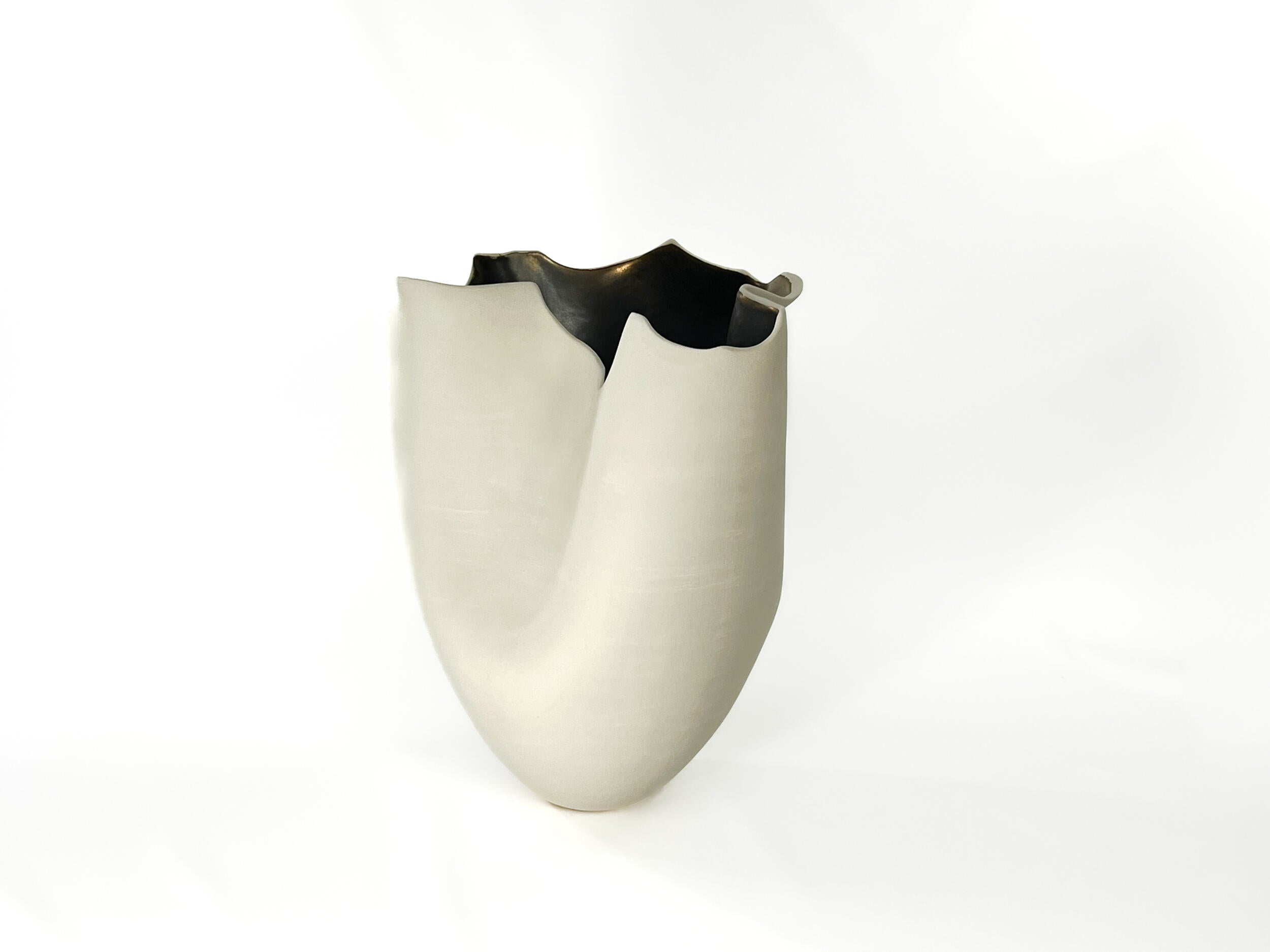 Golden Horizon XI — JeanElton TallVase in Metallic & Cream, three-quarter view