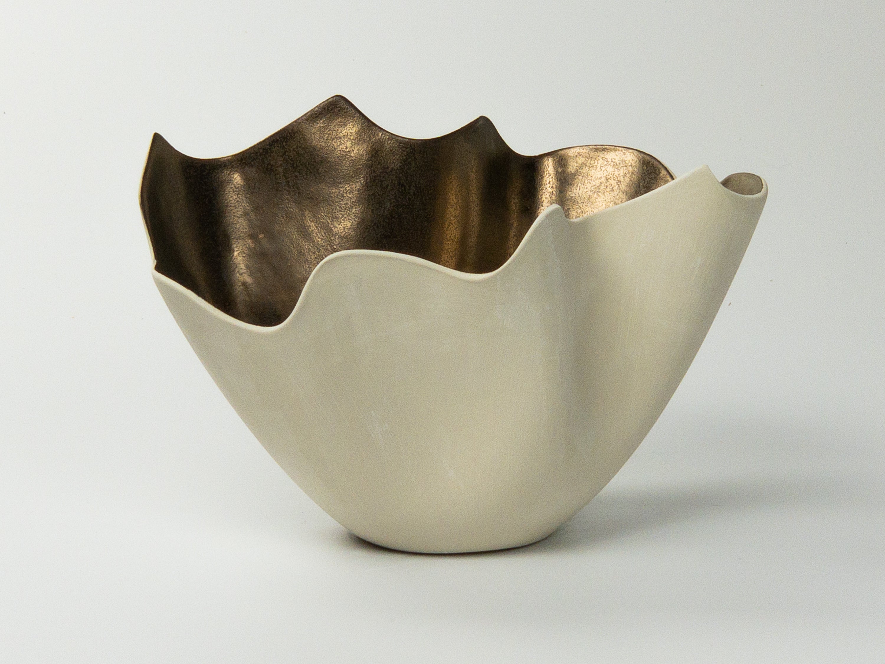 Golden Leaflet — JeanElton TallVase in Metallic & Cream, three-quarter view