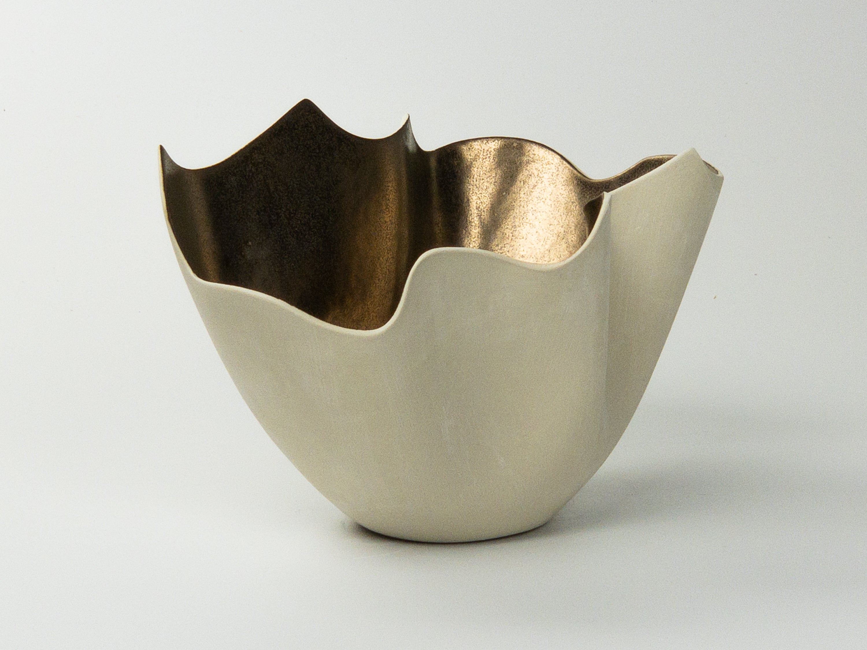 Golden Leaflet — JeanElton TallVase in Metallic & Cream, side view