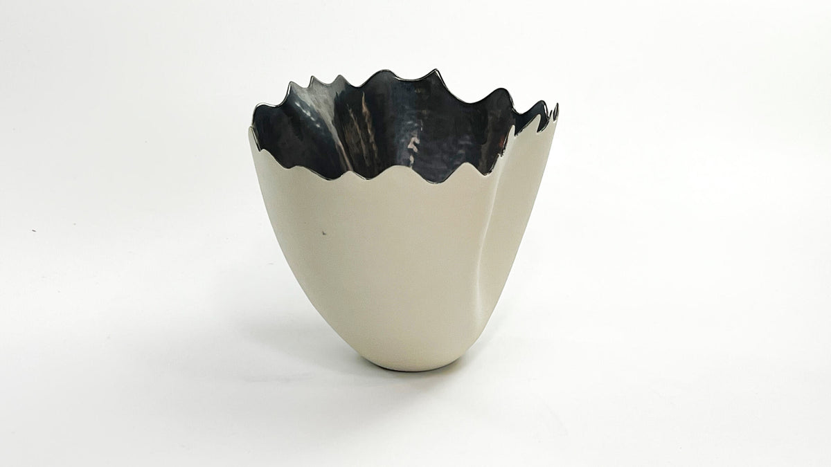Palladium Horizon I — JeanElton TallVase in Metallic & Cream, side view