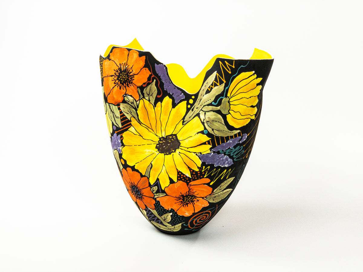Xanthous Garden I — JeanElton TallVase in Multi-Color/Yellow, three-quarter view