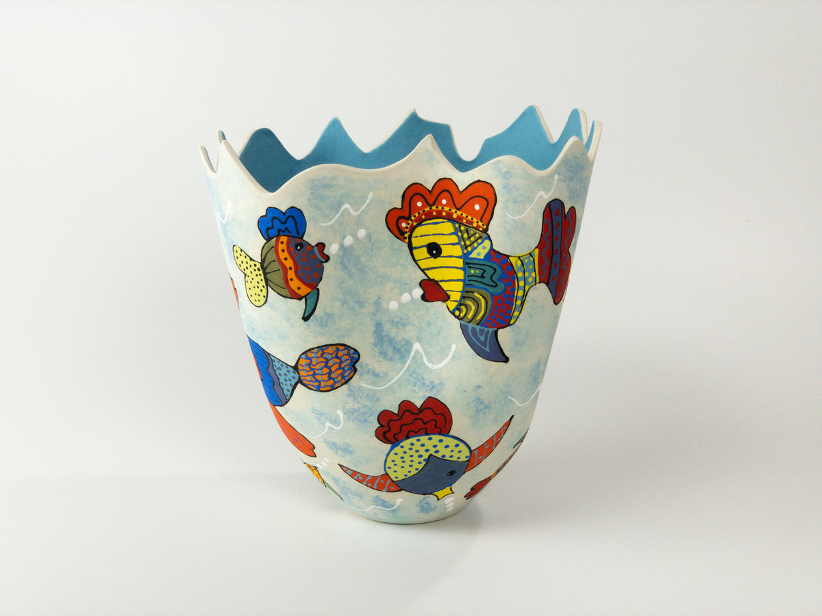 Fish Party! III — JeanElton TallVase in Blue & Purple, front view
