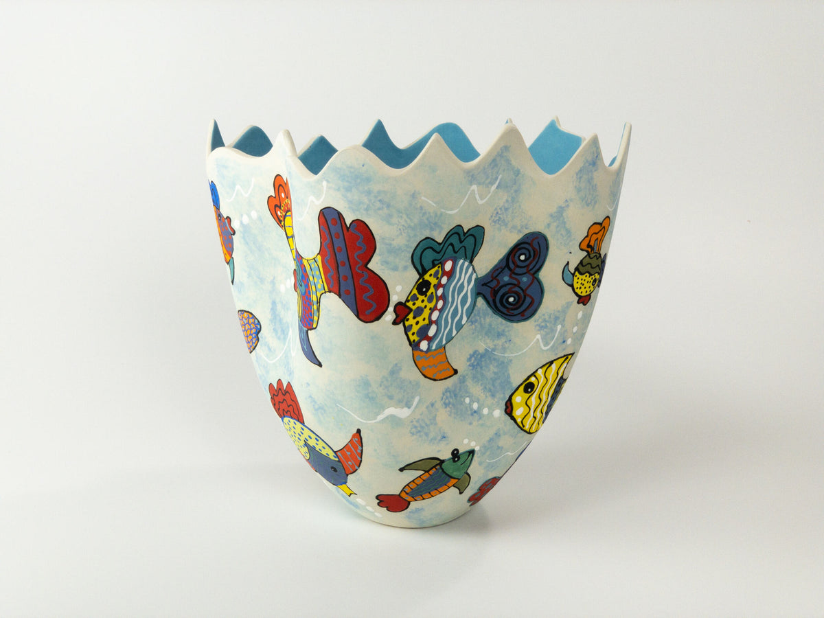 Fish Party! III — JeanElton TallVase in Blue & Purple, three-quarter view