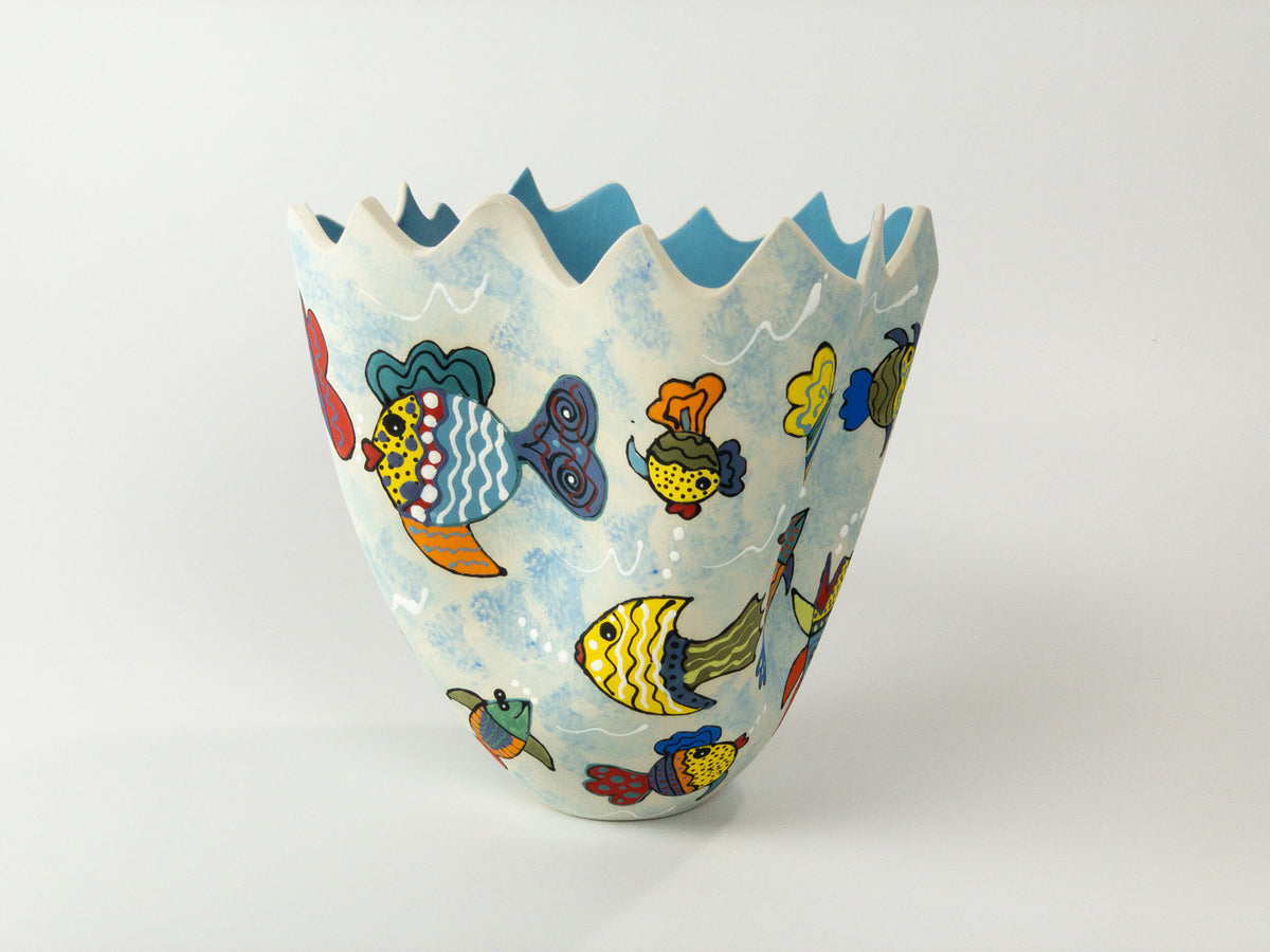Fish Party! III — JeanElton TallVase in Blue & Purple, side view