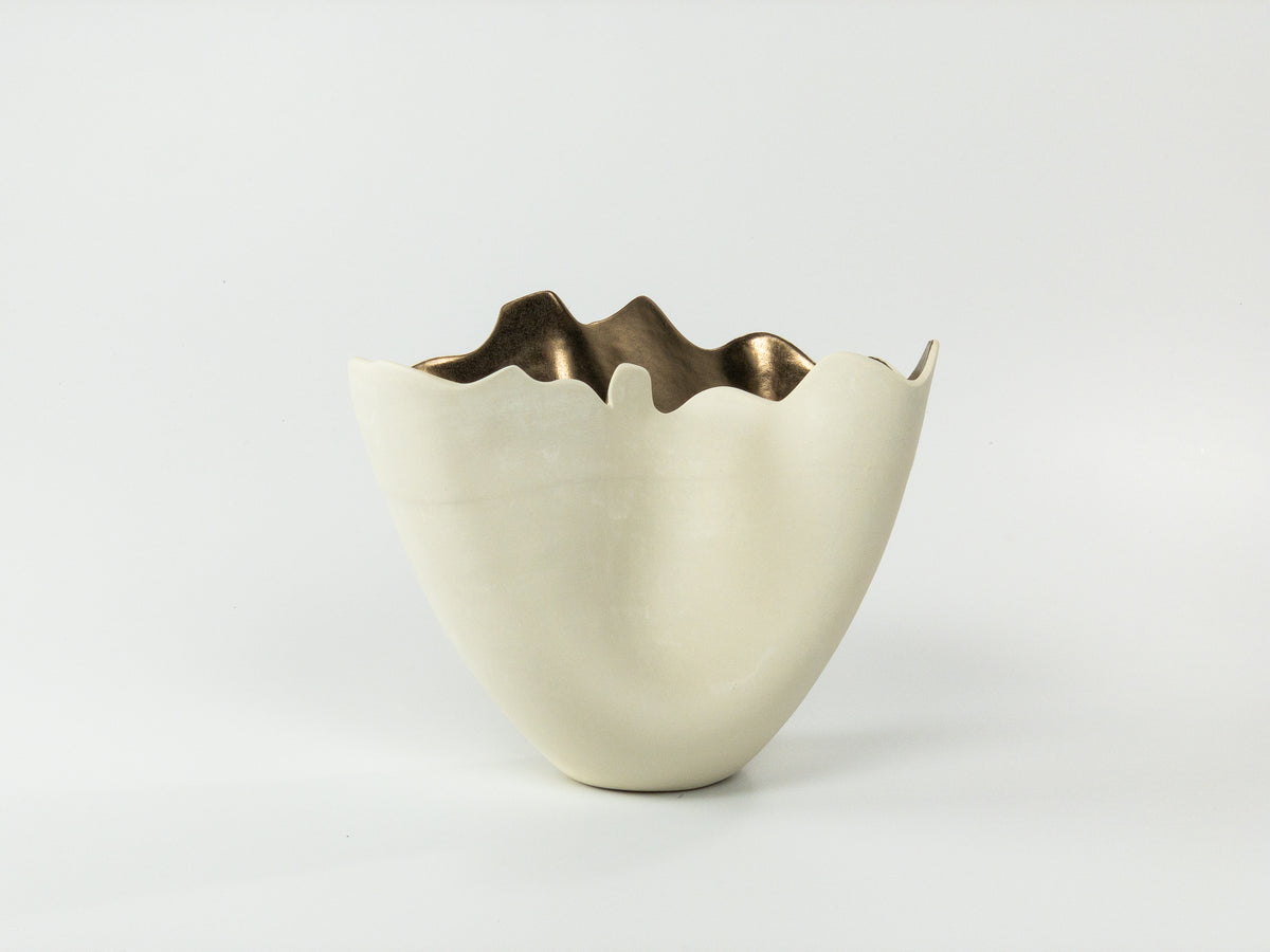 Folded Linen I — JeanElton TallVase in Metallic & Cream, three-quarter view