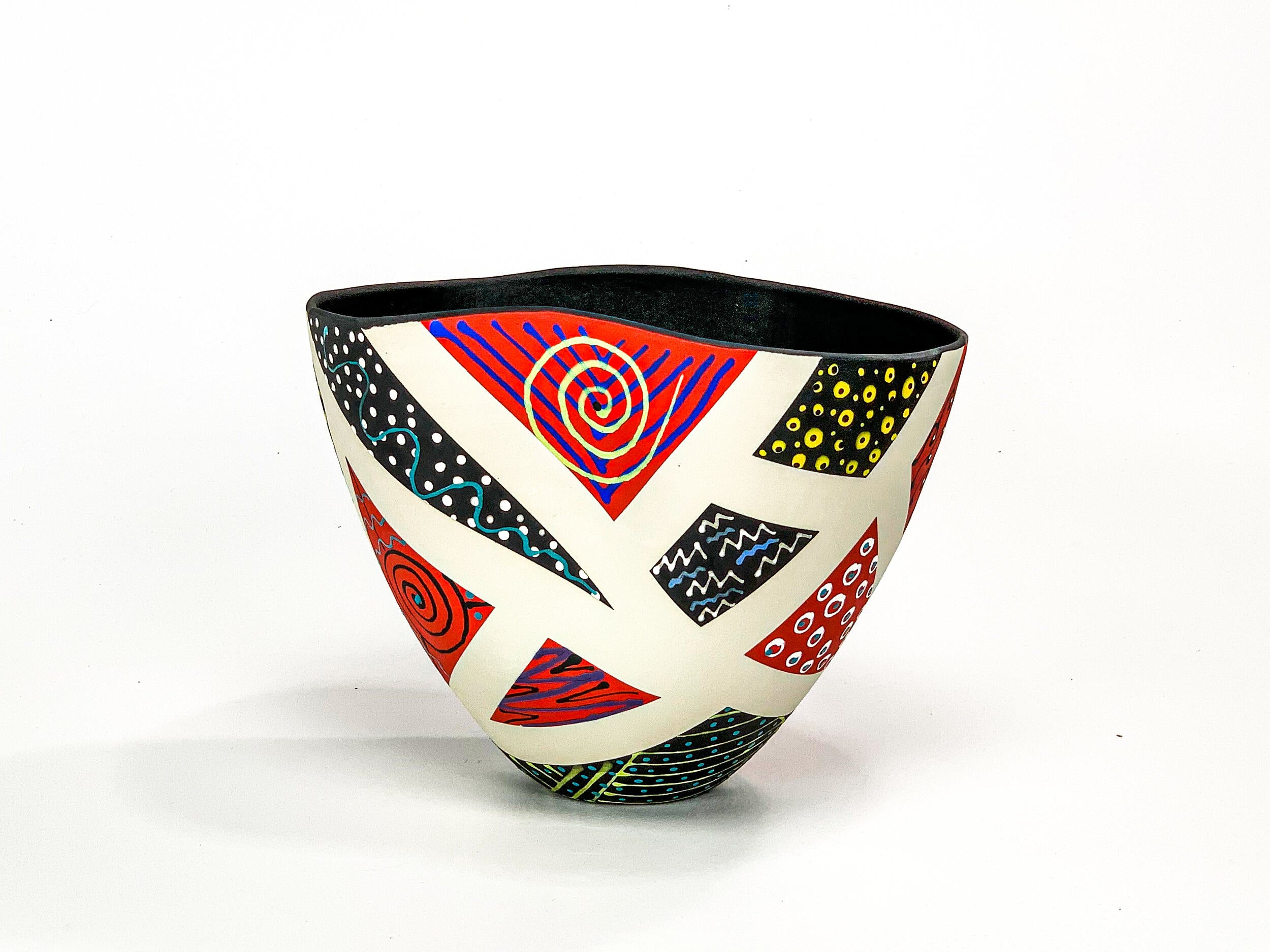 Patchwork in Red & Black III — JeanElton TallVase in Black & Red, front view