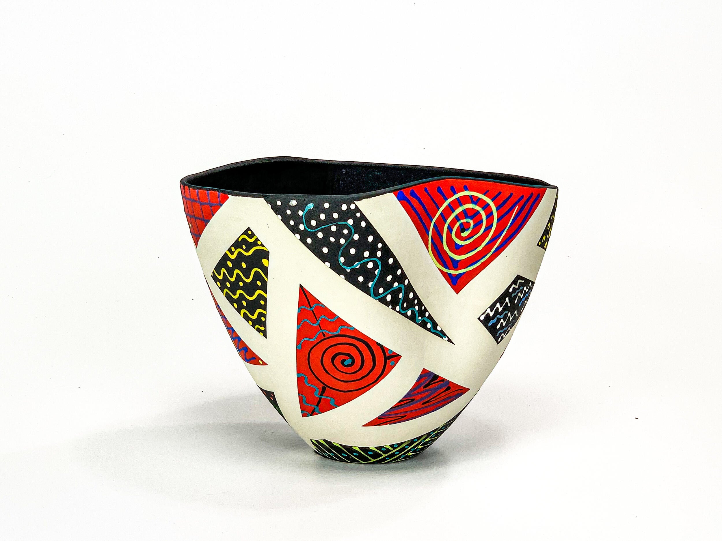 Patchwork in Red & Black III — JeanElton TallVase in Black & Red, three-quarter view