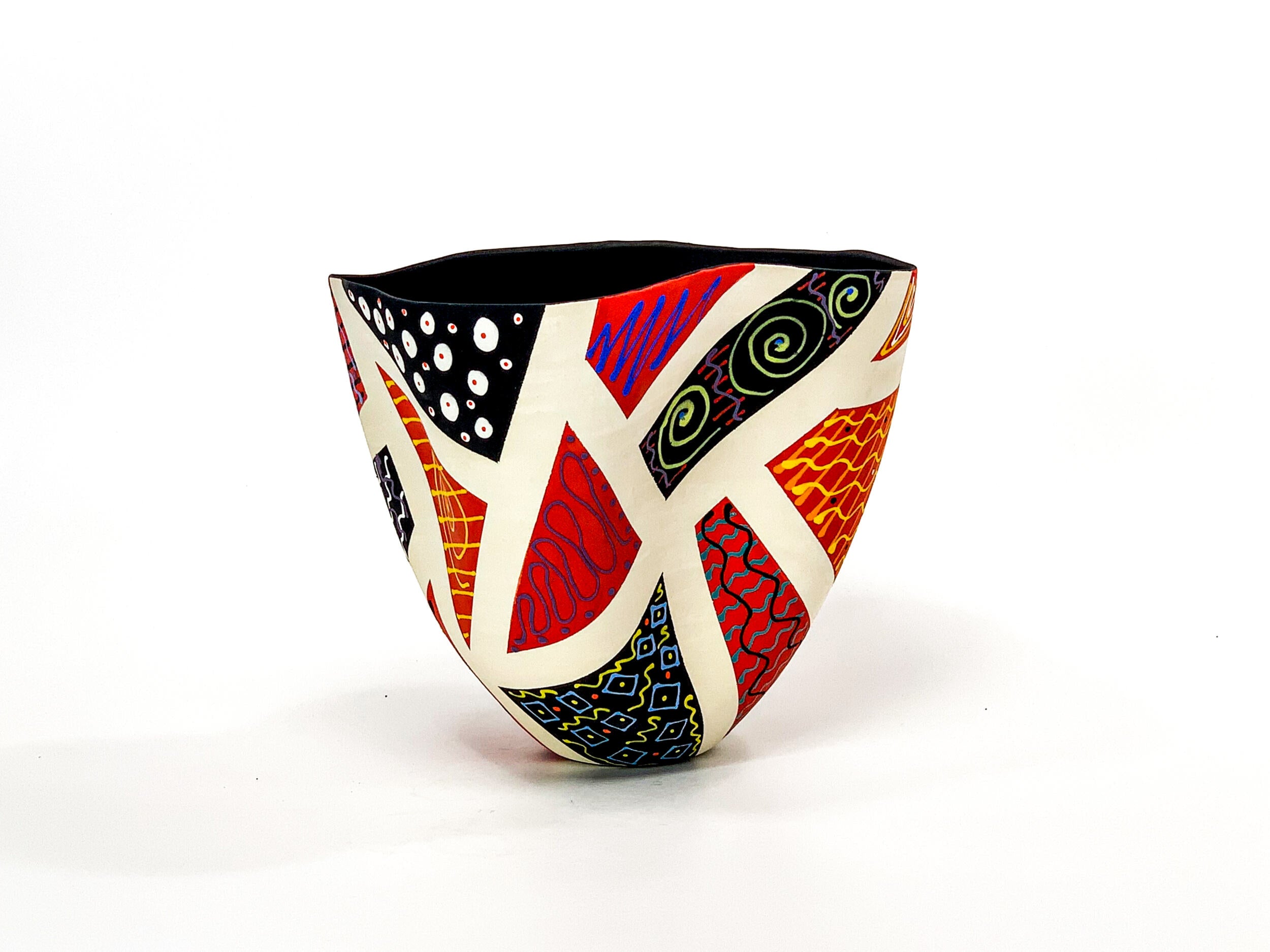 Patchwork in Red & Black V — JeanElton TallVase in Black & Red, three-quarter view