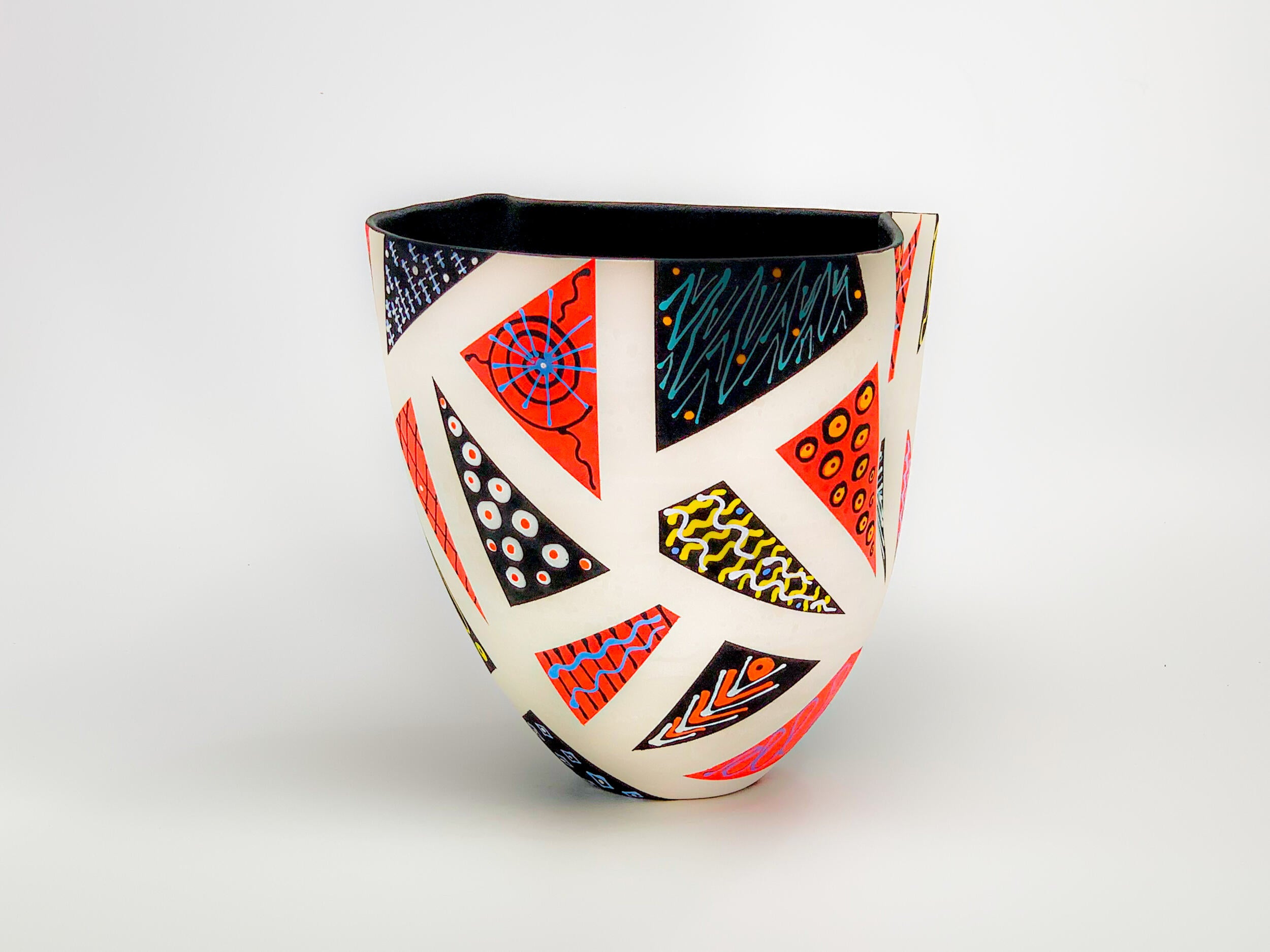 Patchwork in Red & Black VII — JeanElton TallVase in Black & Red, side view