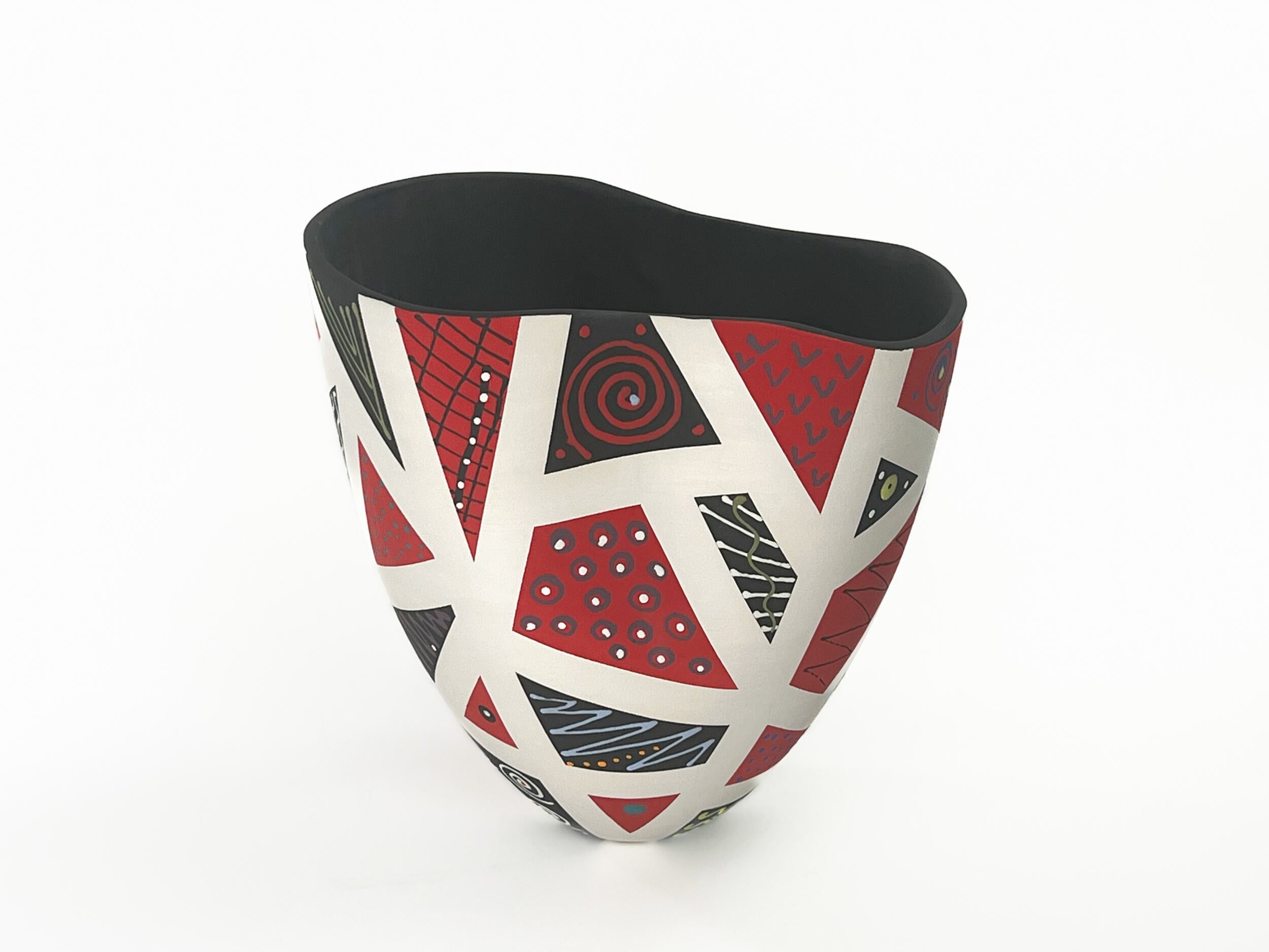 Patchwork in Red & Black X — JeanElton TallVase in Black & Red, three-quarter view