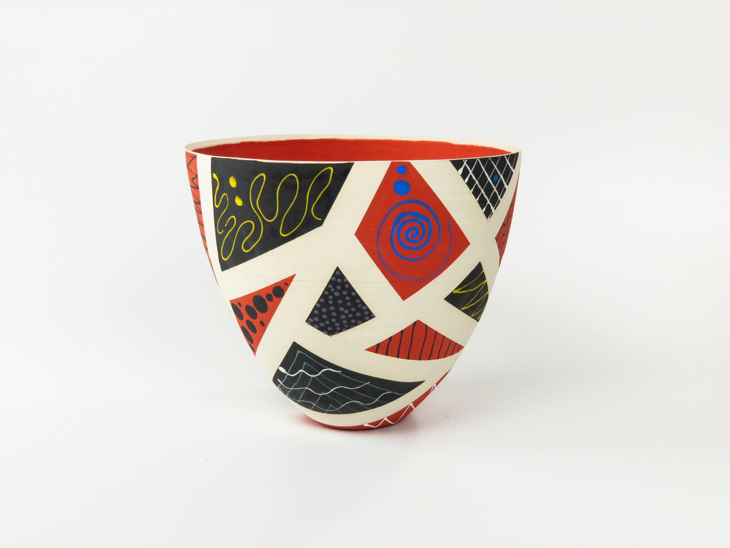 Patchwork in Red I — JeanElton TallVase in Black & Red, three-quarter view